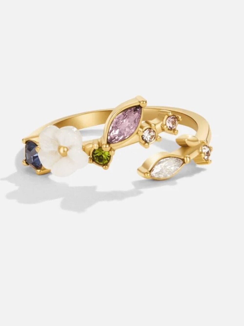 Crystal White Blossom Ring Gold